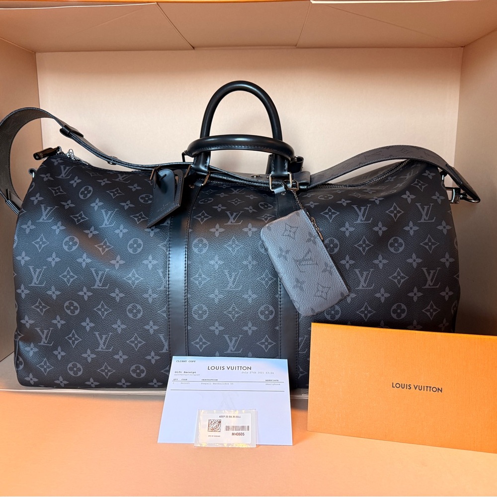 Authentic Louis Vuitton Monogram Eclipse Keepall … - image 1